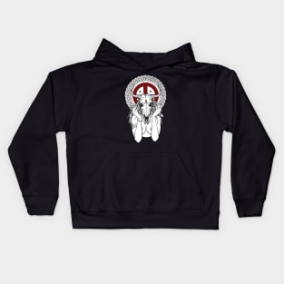 Viking shaman girl with horse skull Kids Hoodie